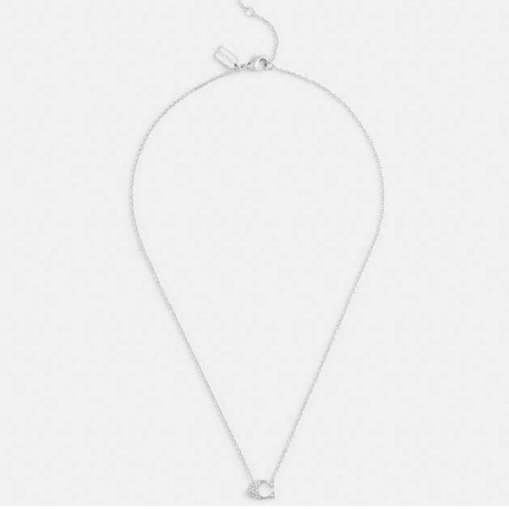 Coach Silver Pave Signature C Pendant Necklace - Picture 3 of 8
